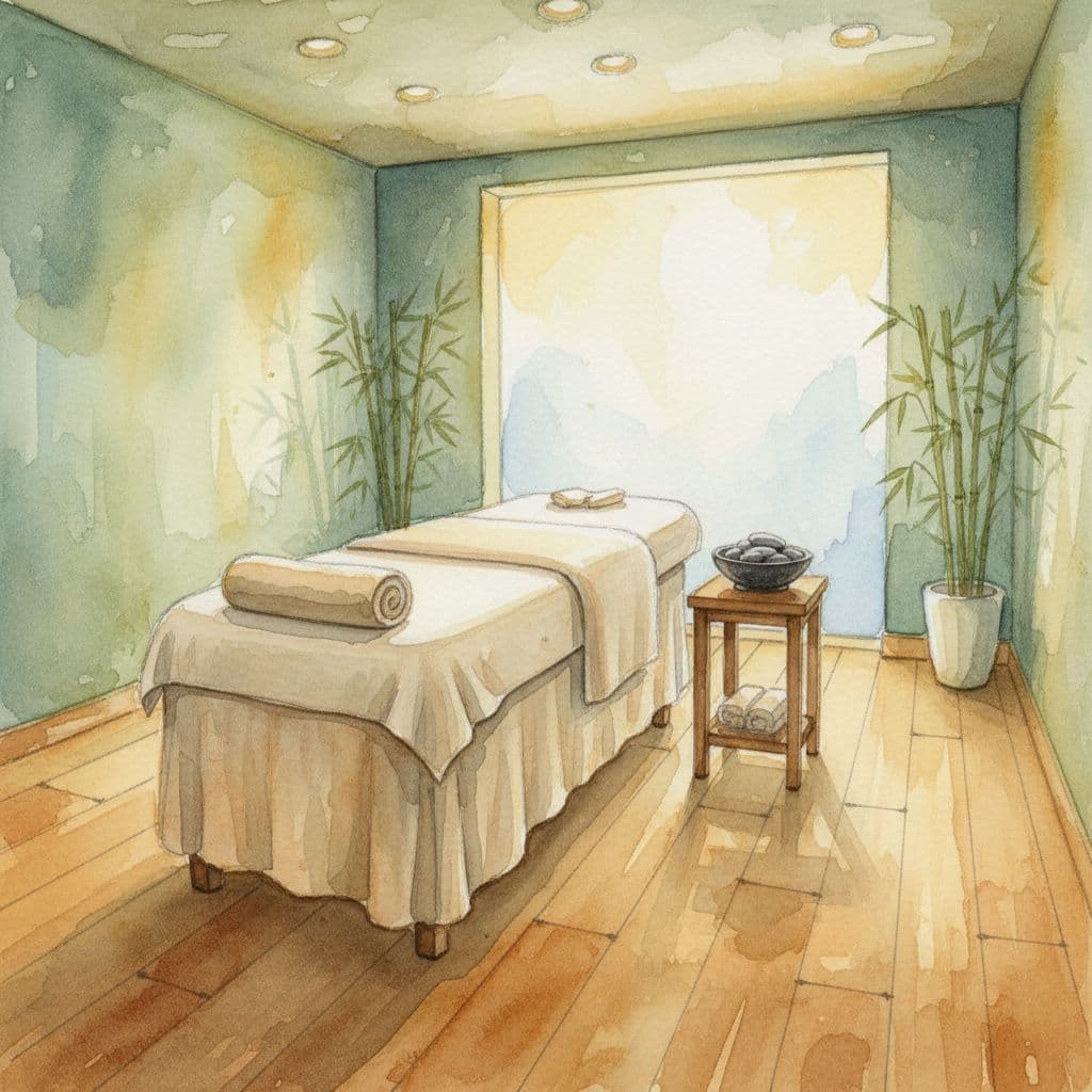 Full Body Massage in Nairobi: What It Feels Like and Why It Helps 2 A quiet massage room features a clean table with folded towels in a warm, minimalist setting.