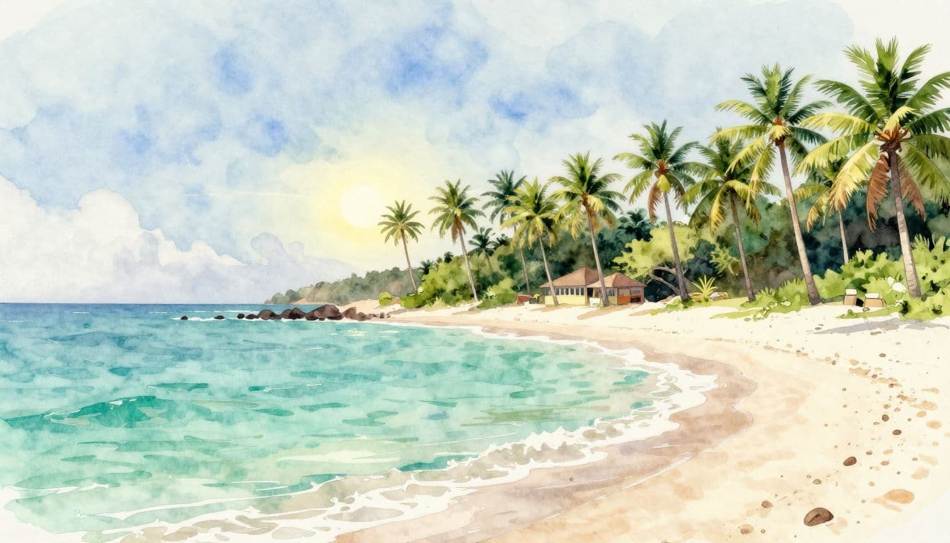 Full Body Massage Mombasa: A Practical Spa Guide 3 Turquoise water meets a white beach lined with green palm trees in Mombasa.