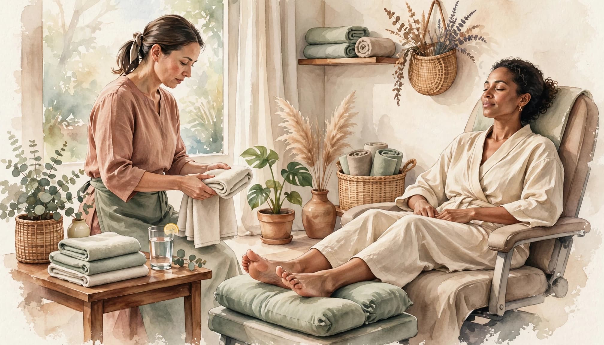 Female Escorts Kileleshwa: How to Verify Listings Safely 3 A client receives a professional foot massage in a bright wellness studio.